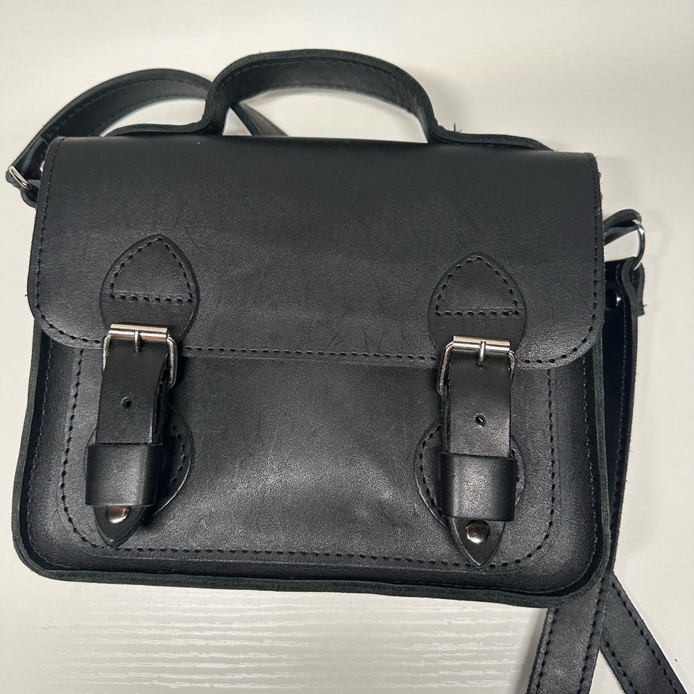 Genuine Leather Black Satchel Purse